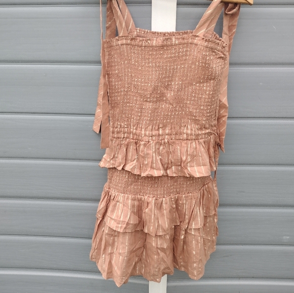 House of Harlow 1960 Desert Rose Corinne Shirred Ruffle Smocked Mini Dress XS - Picture 3 of 13
